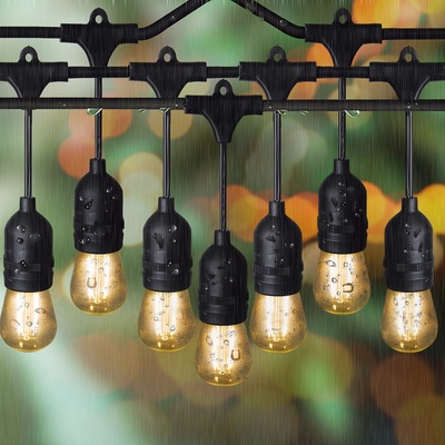 Sokani 32 ft LED Outdoor String Lights for Party Christmas Halloween Backyard Yard Cafe Deck Patio Porch Garden Tree Decor w/10 Sockets 12 Hanging Bulbs 2 Spare,Linkable Weatherproof Commercial Grade
