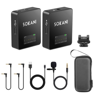 Sokani TINY Wireless Lavalier Microphone System Lapel Lav Mic for Video Recording YouTube Film making, Compatible with DSLR Cameras iPhone Android Smartphone Canon Sony Camcorder