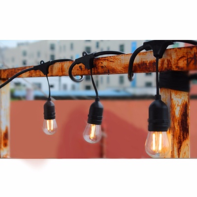 Sokani 32 ft LED Outdoor String Lights for Party Christmas Halloween Backyard Yard Cafe Deck Patio Porch Garden Tree Decor w/10 Sockets 12 Hanging Bulbs 2 Spare,Linkable Weatherproof Commercial Grade