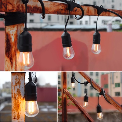 Sokani 48 Foot Long 2 Watt LED Outdoor String Lights Hangling for Party Halloween Christmas Backyard Café Deck Edison Lights with 15 Sockets and Bulbs + 3 Replacement Bulbs