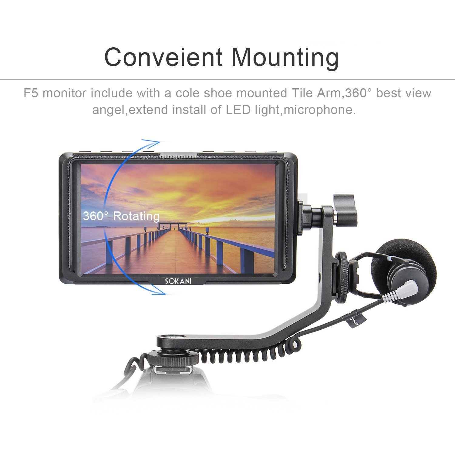 Sokani M5 with Case+Battery+Charger Professional Grade 5" IPS 4K HDMI Camera-top Monitor, On-Camera LCD Field Camera Video Monitor,Can Power for DSLR or Mirrorless Camera